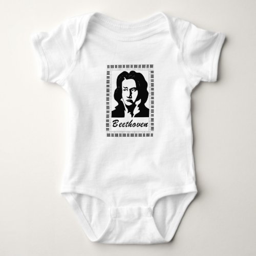 beethoven portrait with piano key frame baby bodysuit