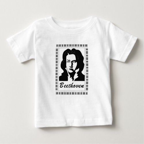 beethoven portrait with piano key frame baby T_Shirt