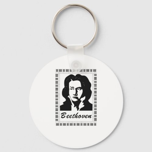 beethoven portrait with piano key frame keychain