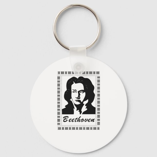 beethoven portrait with piano key frame keychain (Front)