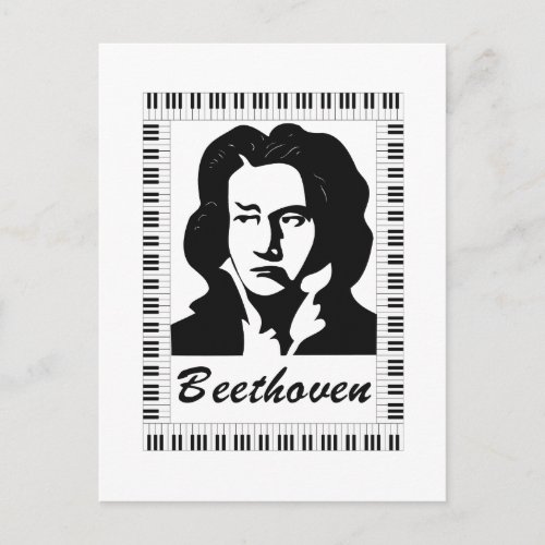 beethoven portrait with piano key frame postcard