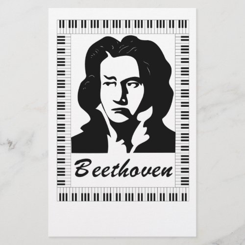 beethoven portrait with piano key frame stationery