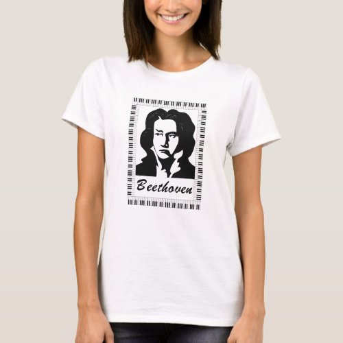 beethoven portrait with piano key frame T_Shirt