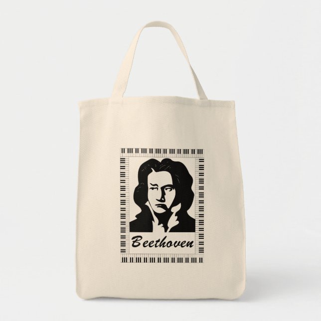 beethoven portrait with piano key frame tote bag (Front)