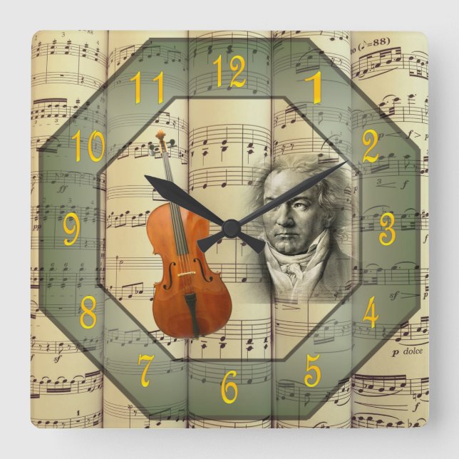 Beethoven ~ Symphony Orchestra ~ Cello ~  Square Wall Clock (Front)