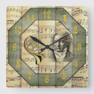 Beethoven ~ Symphony Orchestra ~ French Horn ~ Square Wall Clock