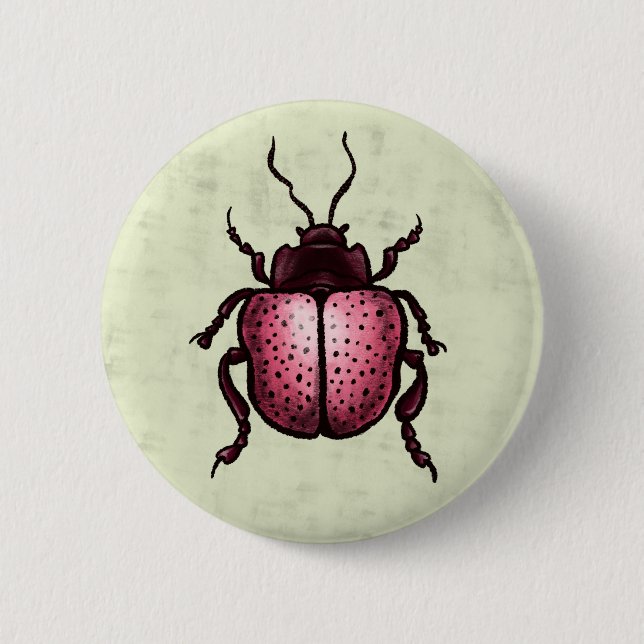 Beetle Art Entomology Cute Pink Insect Button (Front)