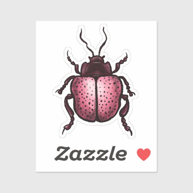 Beetle Art Entomology Cute Pink Insect Sticker (Sheet)