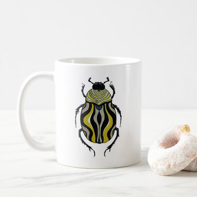 Beetle Art Ink Drawing Insect Goblincore Coffee Mug (With Donut)
