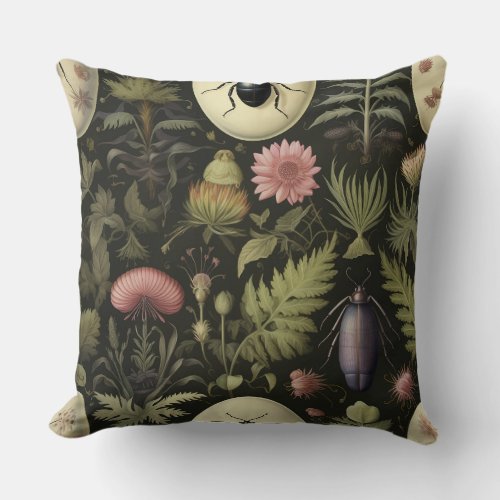 Beetle Ballet Botanical Throw Pillow