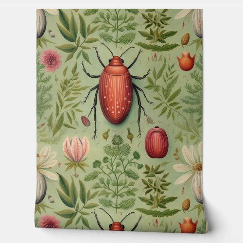 Beetle Ballet Botanical Wallpaper