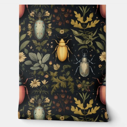 Beetle Ballet Botanical Wallpaper