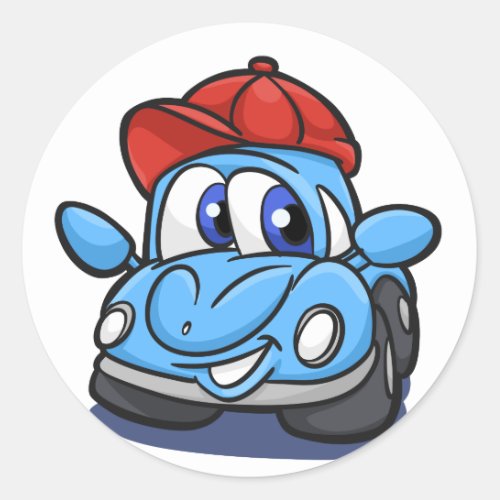 Beetle blue cartoon car  _ Choose background color Classic Round Sticker