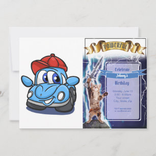 Beetle blue cartoon car  - Choose background color Invitation
