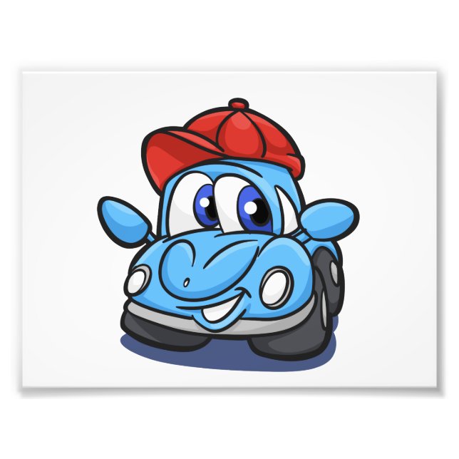 Beetle blue cartoon car  - Choose background color Photo Print (Front)
