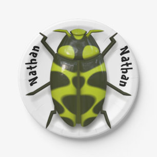 Beetle bug insect cute black green paper plates