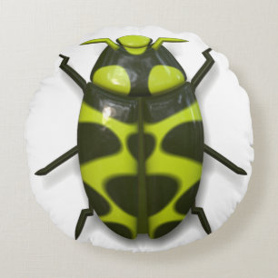 Beetle bug insect cute black green round pillow