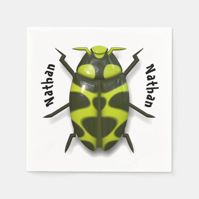 Beetle bug insect cute green black party napkins (Front)