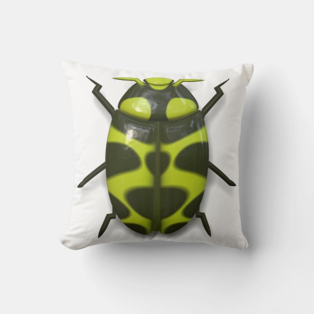 Beetle bug insect cute green black throw pillow (Front)