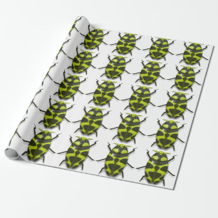 Beetle bug insect cute green black wrapping paper