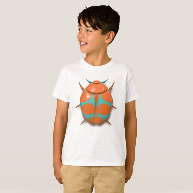 Beetle bug insect cute orange and teal T-Shirt (Front Full)