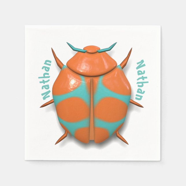 Beetle bug insect cute orange blue napkins (Front)