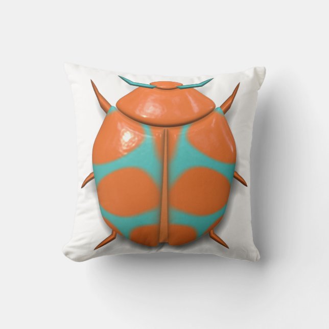 Beetle bug insect cute orange blue striped throw pillow (Front)
