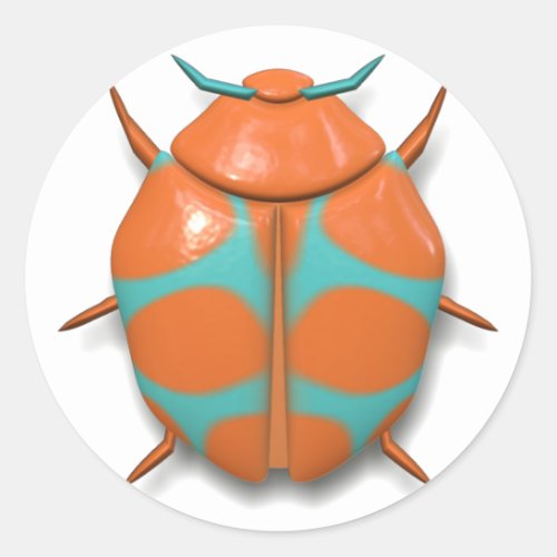 Beetle bug insect cute orange teal classic round sticker
