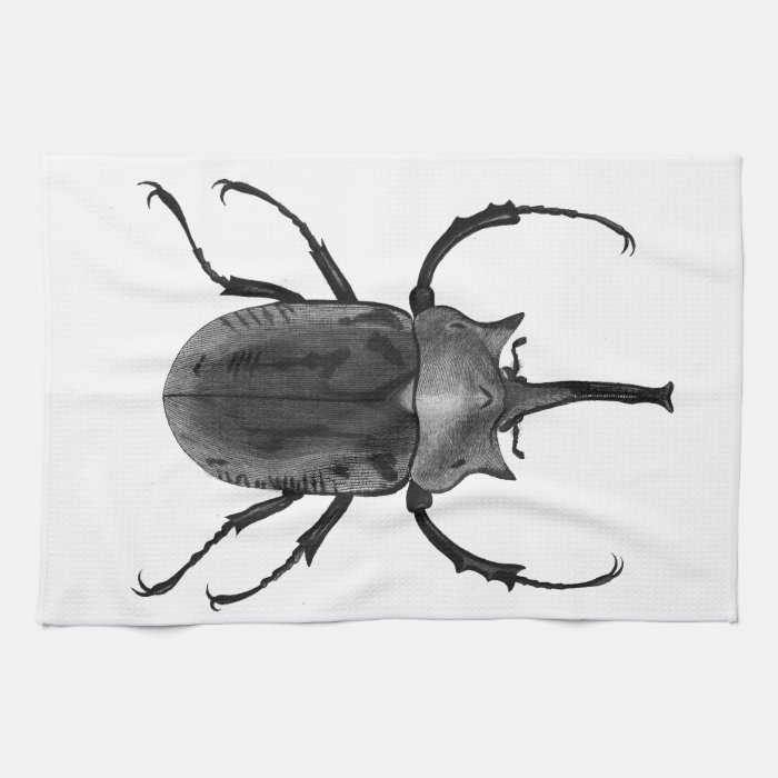 Beetle Design Black & White Art Line Drawing Kitchen Towel