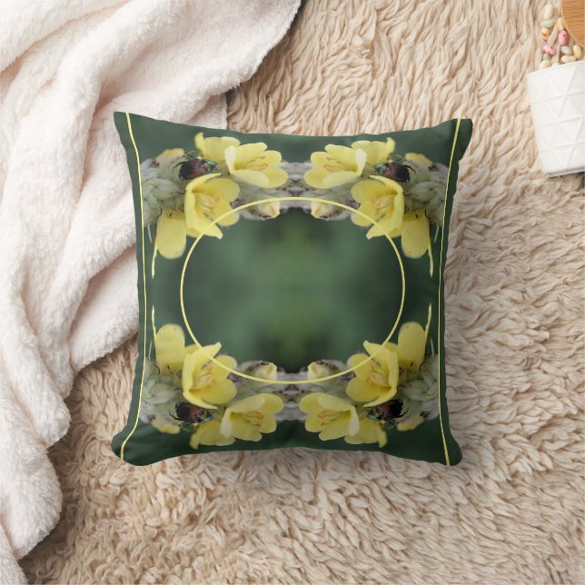 Beetle On Wild Mullein Flower Add Your Photo Throw Pillow (Blanket)
