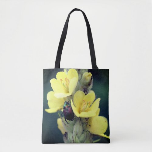 Beetle On Wild Mullein Flower Close Up  Tote Bag