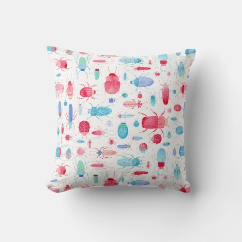 Beetle Watercolor Throw Pillow