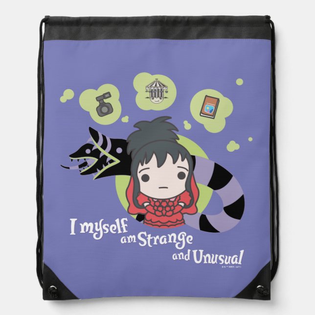 Beetlejuice | Chibi Lydia "Strange and Unusual" Drawstring Bag (Front)