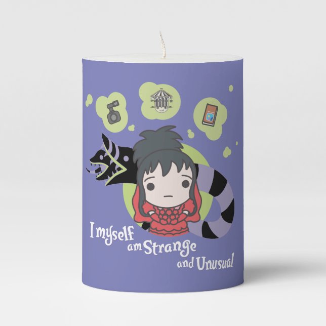 Beetlejuice | Chibi Lydia "Strange and Unusual" Pillar Candle (Front)