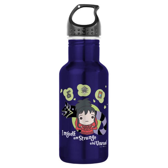 Beetlejuice | Chibi Lydia "Strange and Unusual" Stainless Steel Water Bottle (Front)