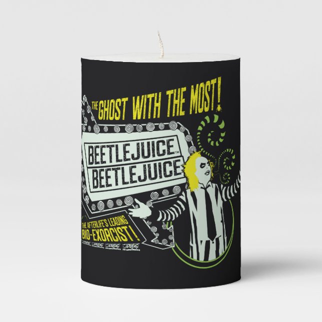 Beetlejuice | "Ghost With The Most" Marquee Pillar Candle (Front)