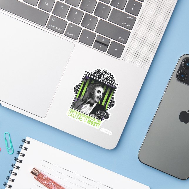 Beetlejuice | "Ghost With The Most" Portrait Sticker (Laptop w/ iPhone)
