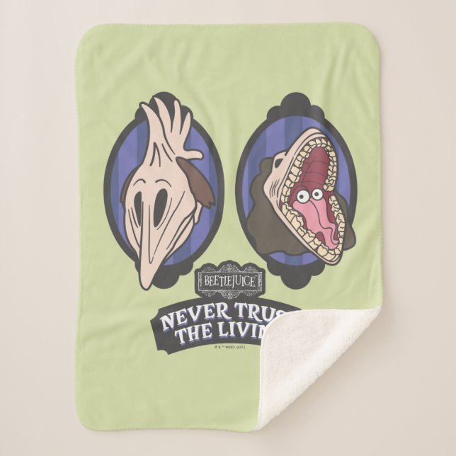Beetlejuice | Maitlands "Never Trust The Living" Sherpa Blanket (Front)