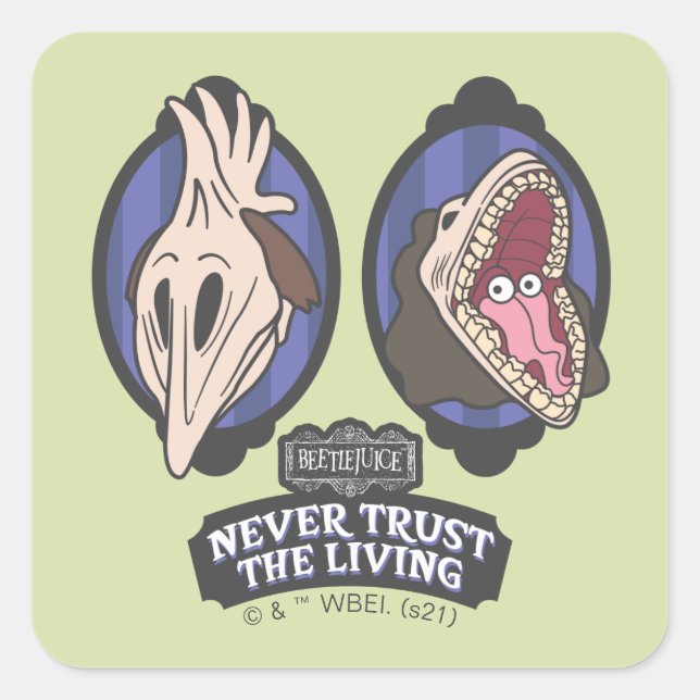 Beetlejuice | Maitlands "Never Trust The Living" Square Sticker (Front)