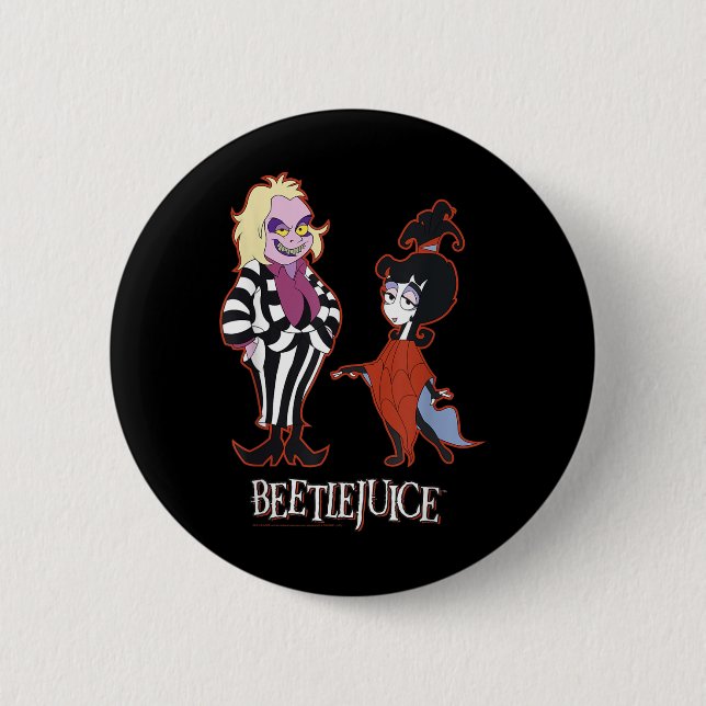 Beetlejuice Red Outline Beetlejuice And Lydia Cart Button (Front)