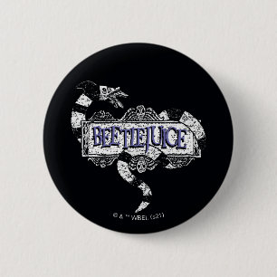 Beetlejuice Sandworm Coiled on Beetlejuice Logo Button