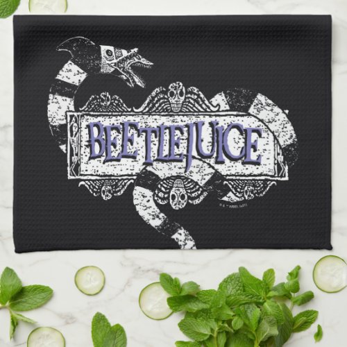 Beetlejuice  Sandworm Coiled on Beetlejuice Logo Kitchen Towel