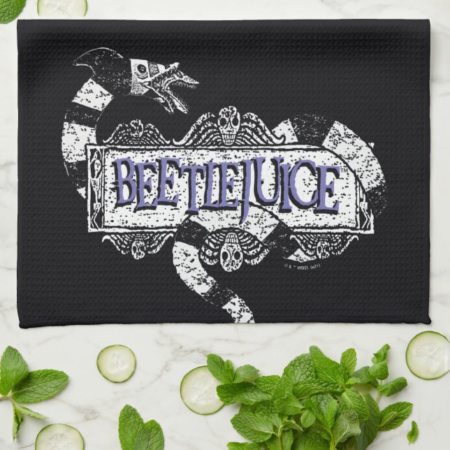Beetlejuice | Sandworm Coiled on Beetlejuice Logo Kitchen Towel (Folded)