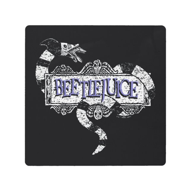 Beetlejuice | Sandworm Coiled on Beetlejuice Logo Metal Print (Front)