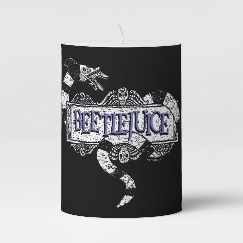 Beetlejuice  Sandworm Coiled on Beetlejuice Logo Pillar Candle