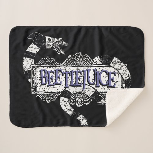 Beetlejuice  Sandworm Coiled on Beetlejuice Logo Sherpa Blanket