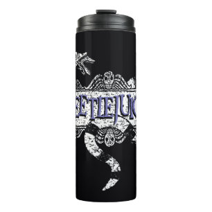 Beetlejuice Sandworm Coiled on Beetlejuice Logo Thermal Tumbler