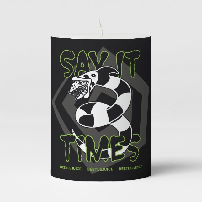 Beetlejuice | Say It 3 Times Pillar Candle (Front)