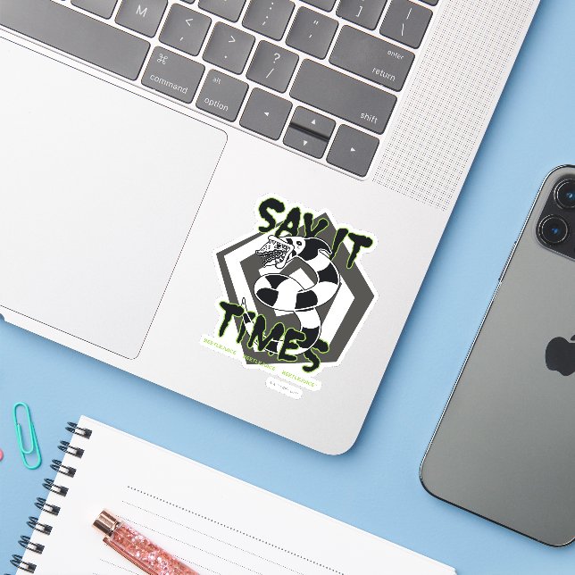 Beetlejuice | Say It 3 Times Sticker (Laptop w/ iPhone)