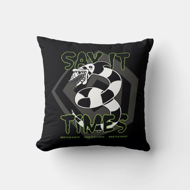 Beetlejuice | Say It 3 Times Throw Pillow (Front)